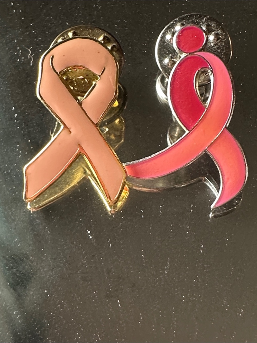 Two Pink Breast Cancer Awareness Ribbon Enamel‎ Lapel Pins